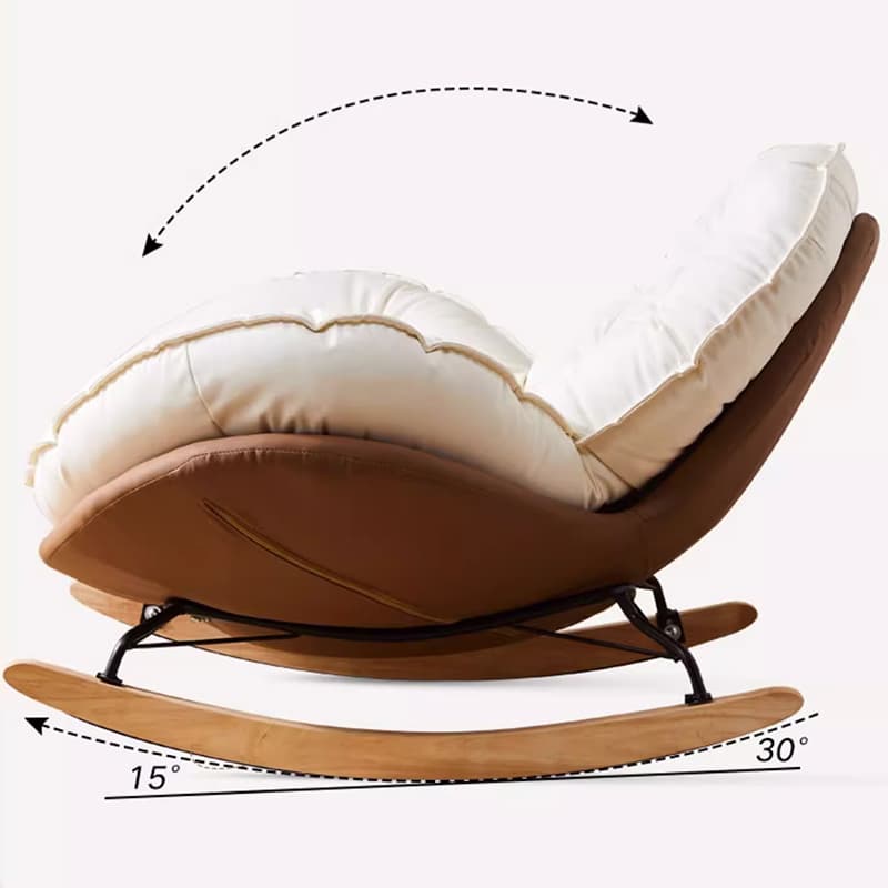 Minimalist Metal Upholstered Indoor Rocking Chair with Ottoman and Spindle Back , Recessed Arm and Natural Wood Finish thumbnail 15