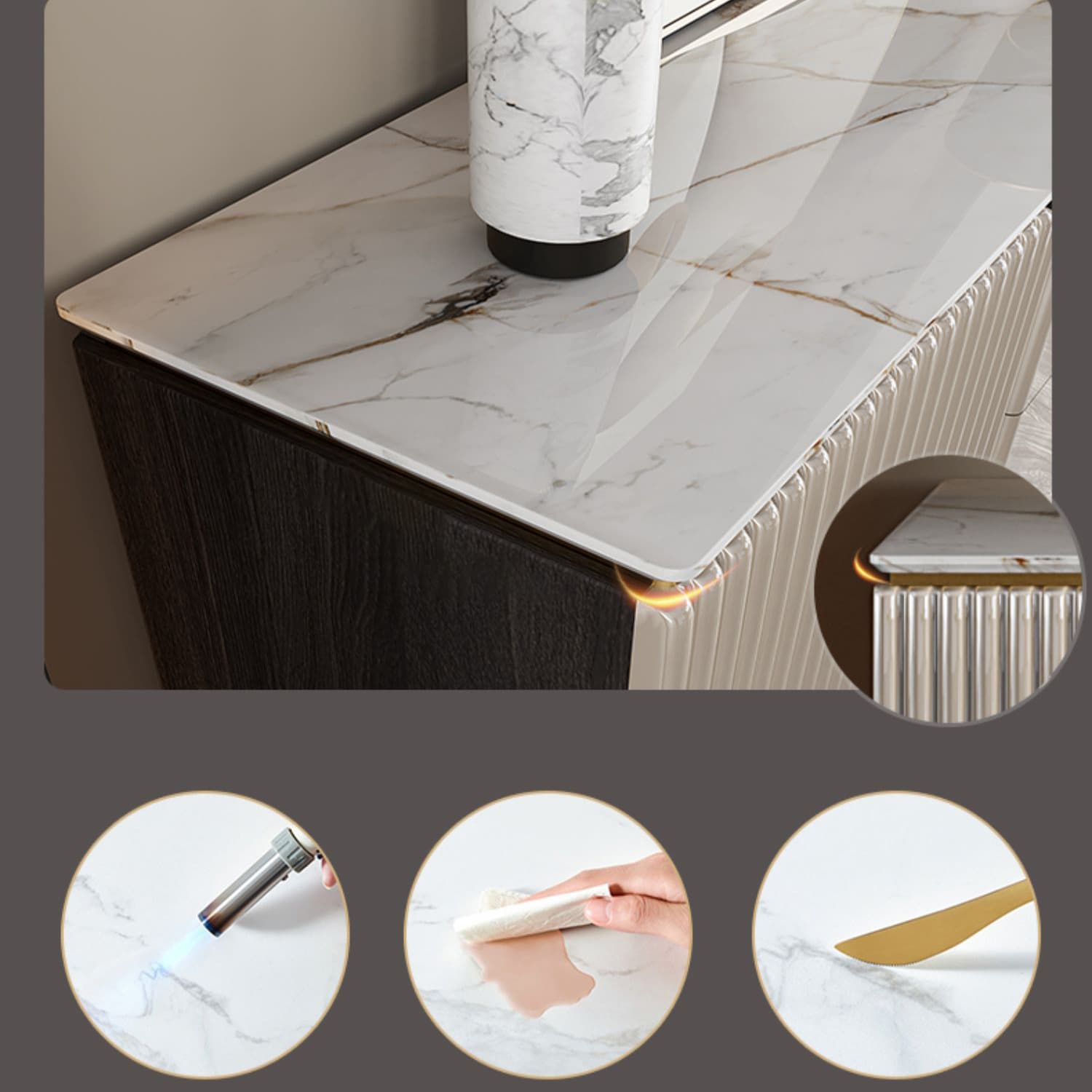 Stone Buffet Sideboard Glam Adjustable Shelves Buffet Credenza with Drawers and Cabinets thumbnail 8