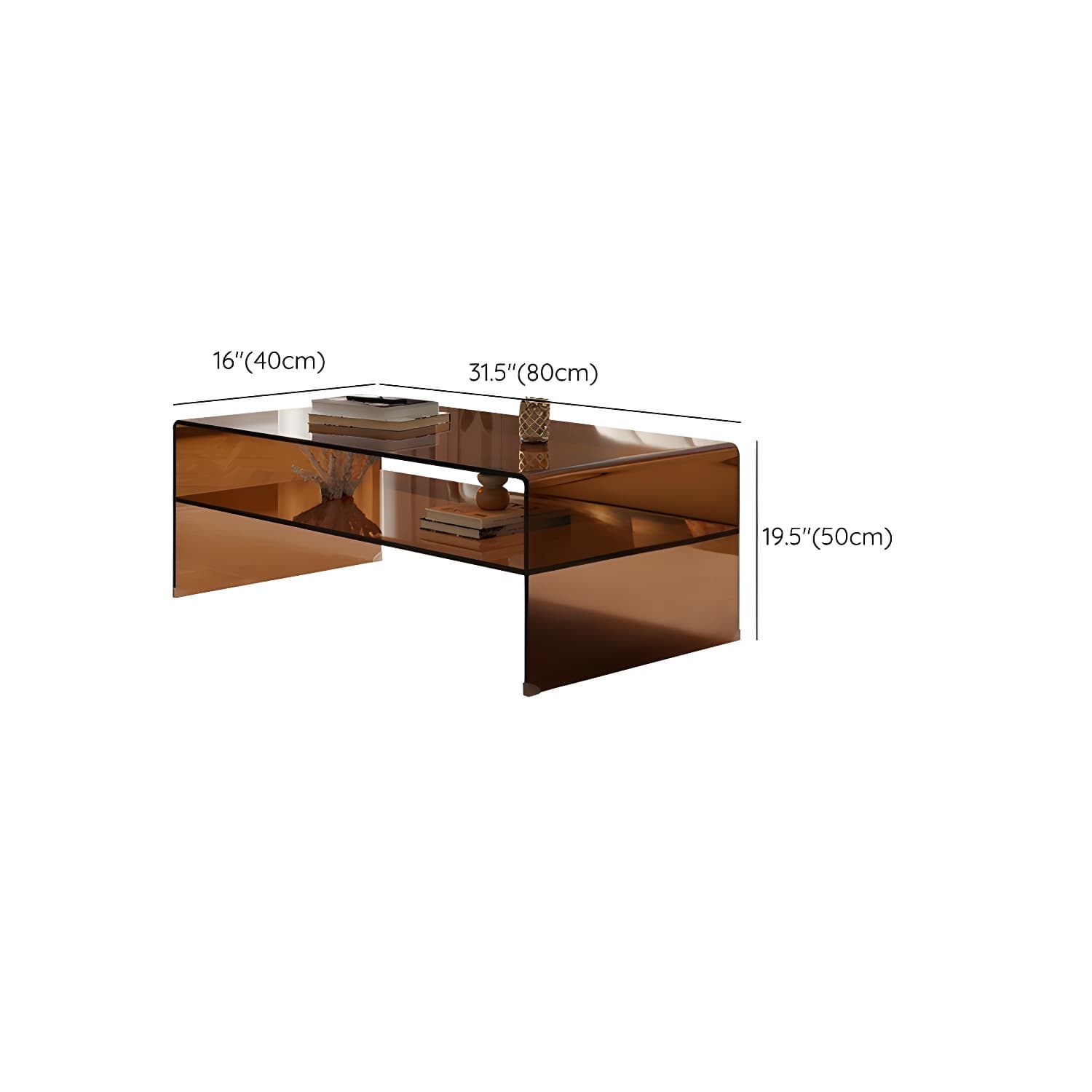 Rectangular Brown Glass Modern Coffee Table with Sled Base and Storage thumbnail 18