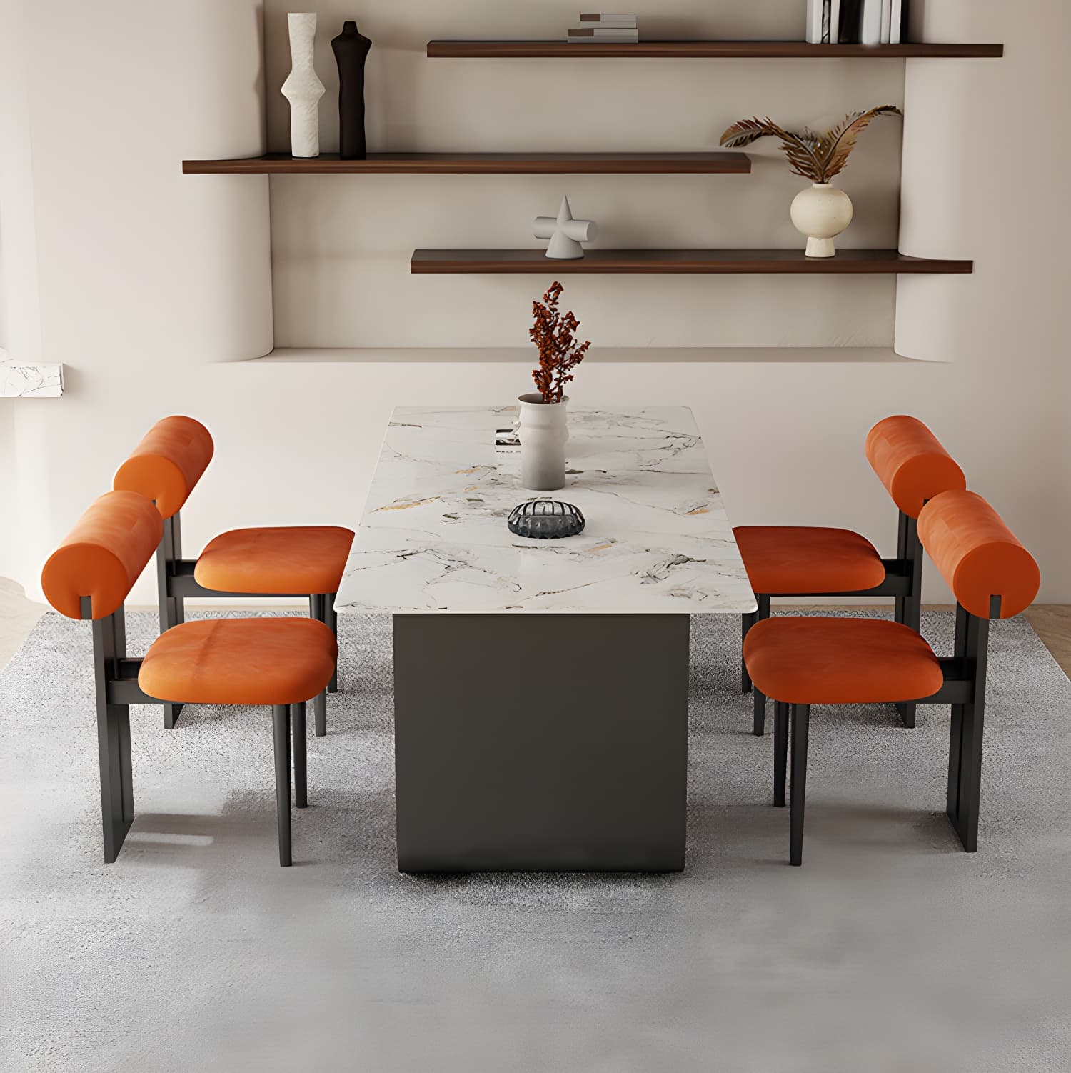 Nordic Rectangle Stone Dining Table 1/5 Pieces Dining Set for Dining Room thumbnail 3