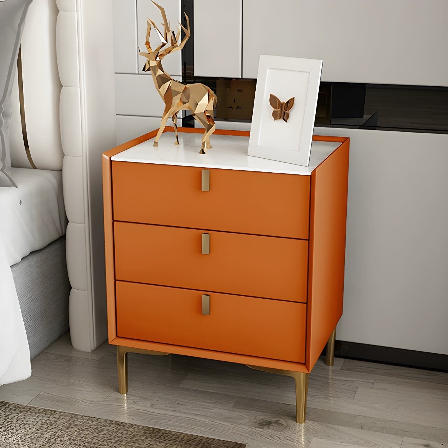 Glam Style Sintered Stone Top 3-Drawer Nightstand with Legs for Bedroom thumbnail 8