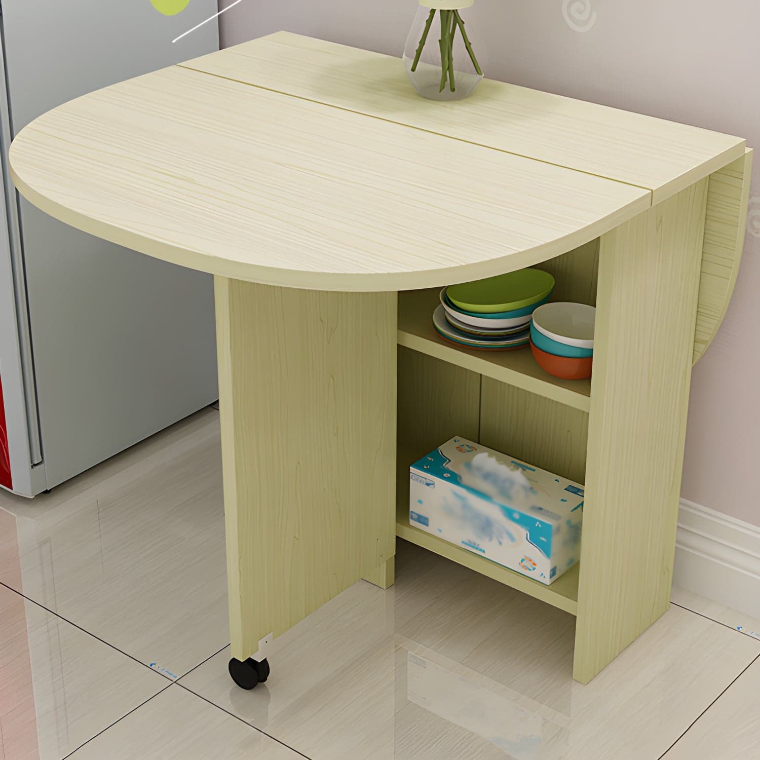 Solid Wood Mid-Century Modern Table Oval Solid Wood Top Table with Drop Leaf thumbnail 13