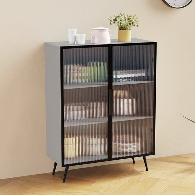 Contemporary Metal Floor-mounted Sideboard with Vertical Glass Doors thumbnail 4