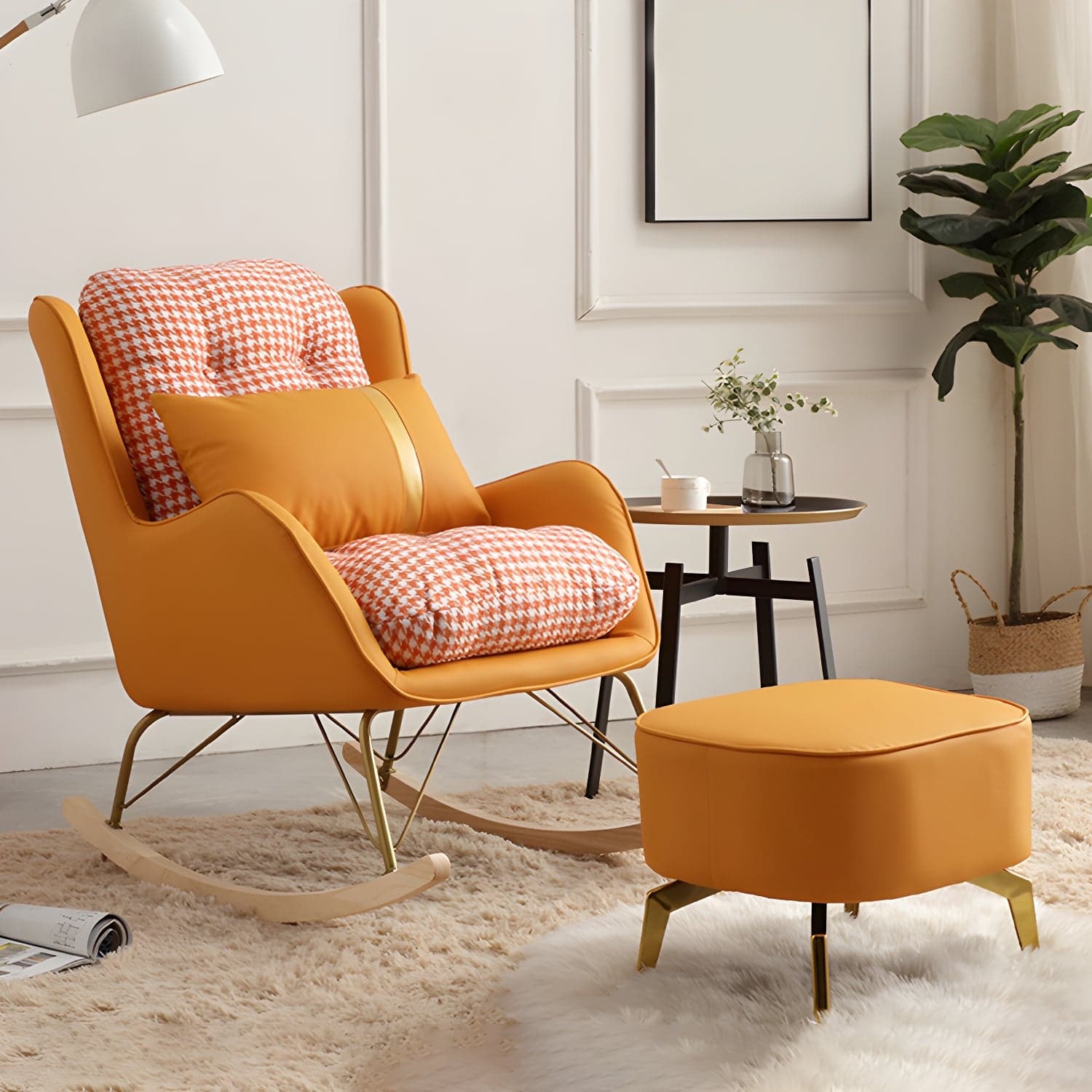 Modern Rocking Chair Metal Frame Doll Cotton Filling Spindle Rocker Chair thumbnail 5
