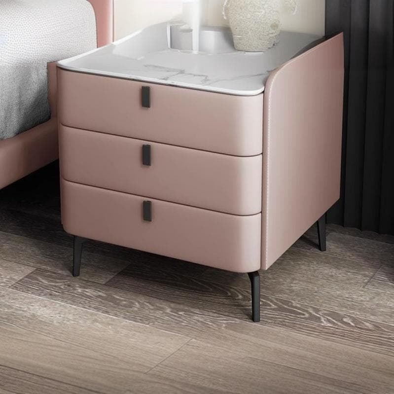 Modern Wooden 3-Drawer Nightstand Stone Countertop with Legs Partial Assembly Required thumbnail 11