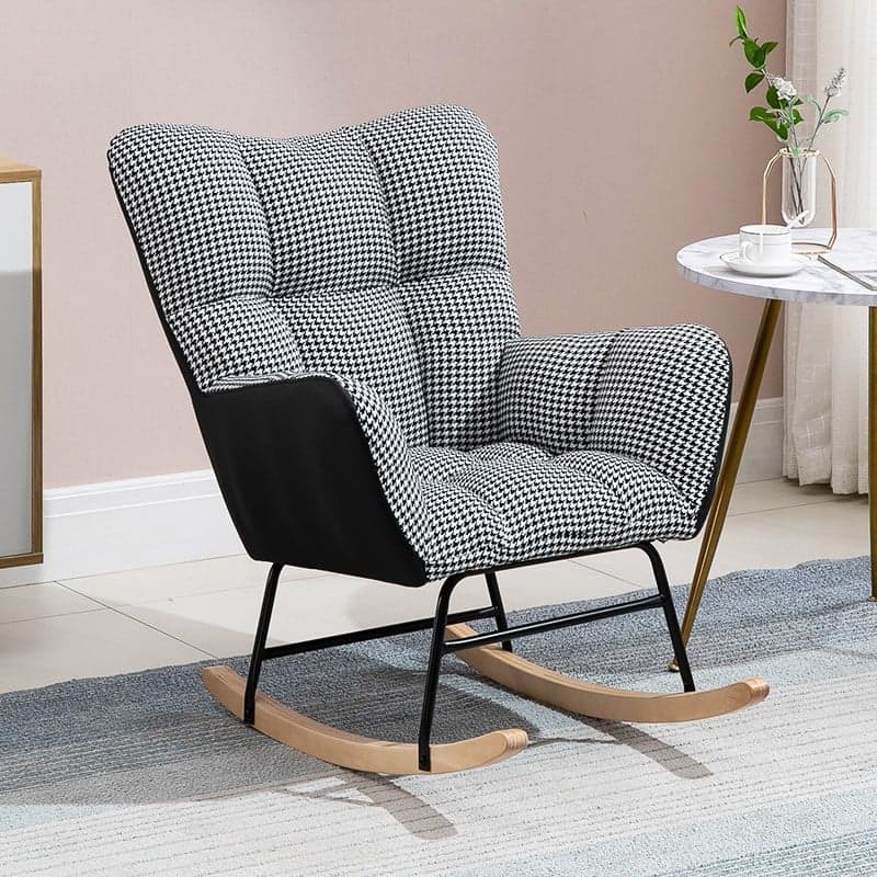 Modish Upholstered Cushioned Rocking Accent Chair 2 Piece Set with Footstool & Recessed Arm, Scratch-tolerant