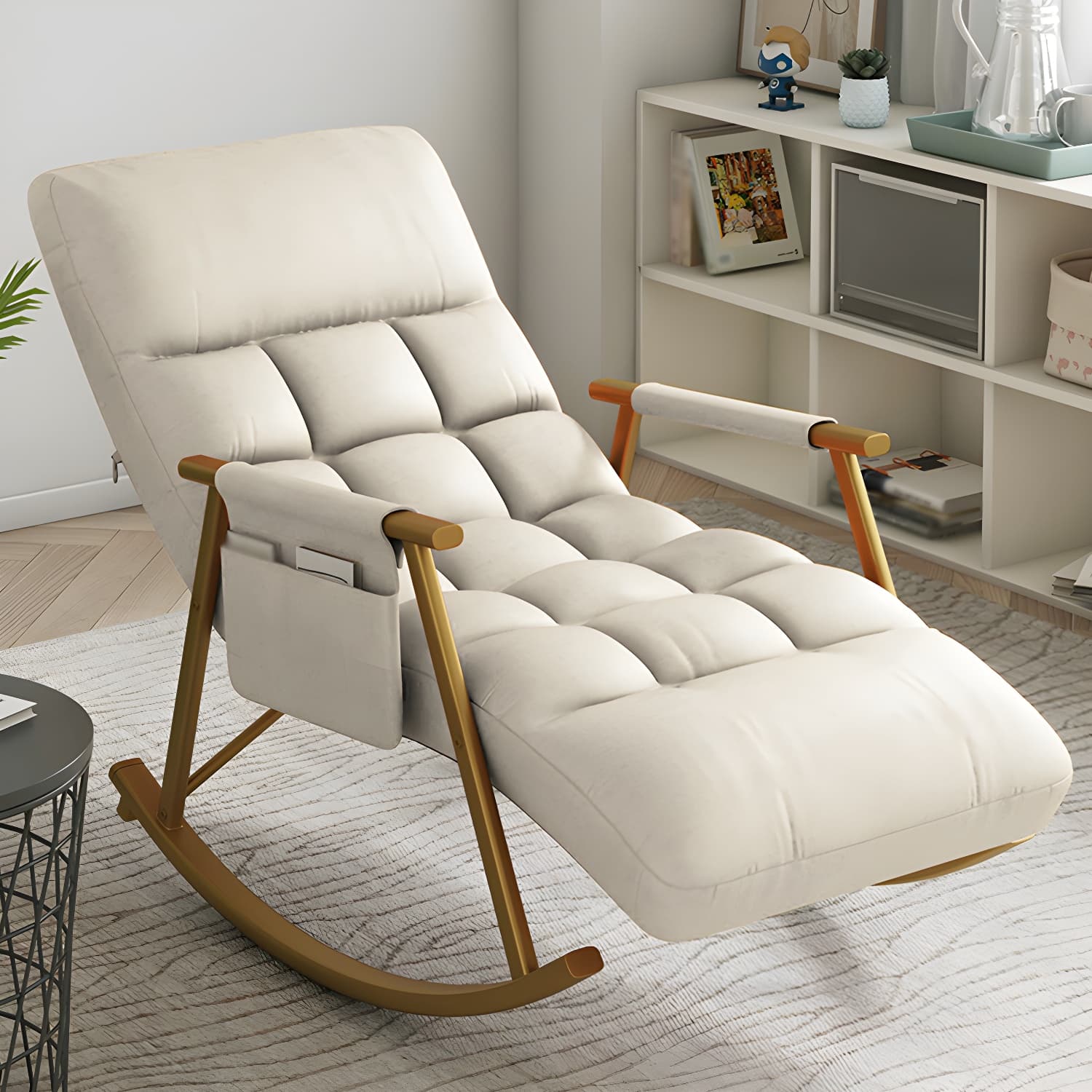 Faux Leather Rocking Chair Modern Style Rocker Chair with Storage thumbnail 8