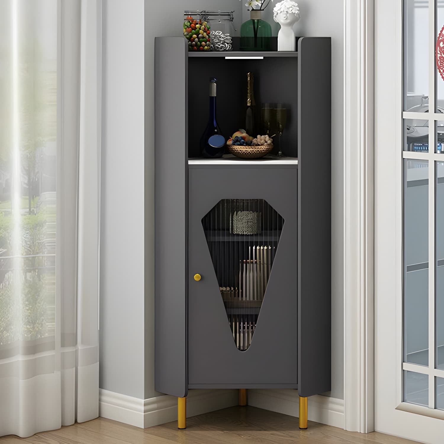 Glam Corner Accent Cabinet with Glass Doors and Wood Countertop in Small (Under 24 in.) Length thumbnail 10
