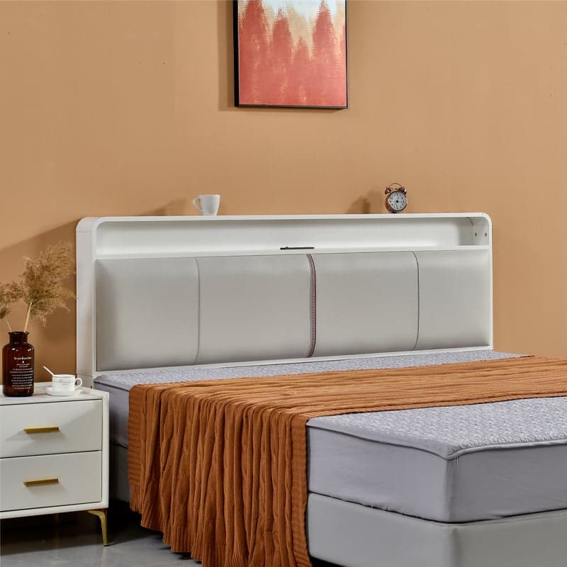 Minimalist Free-standing Standard Full(54"W x 75"L)/Twin(38"W x 75"L) Panel No Distressing with Shelves Included and Illuminating in Lumber thumbnail 10