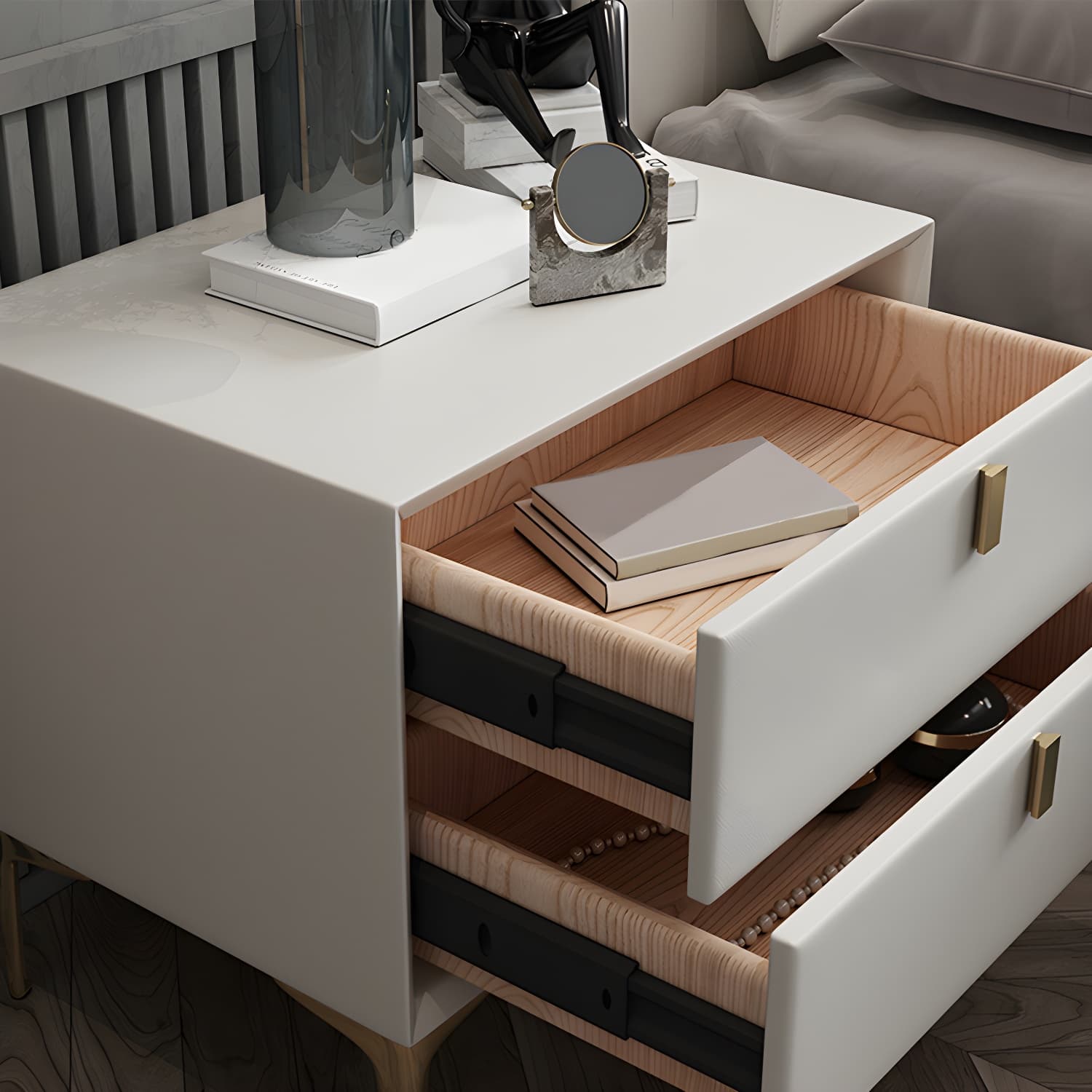 2 Drawer Solid Wood Modern Night Table Drawer Storage Bed Nightstand thumbnail 18