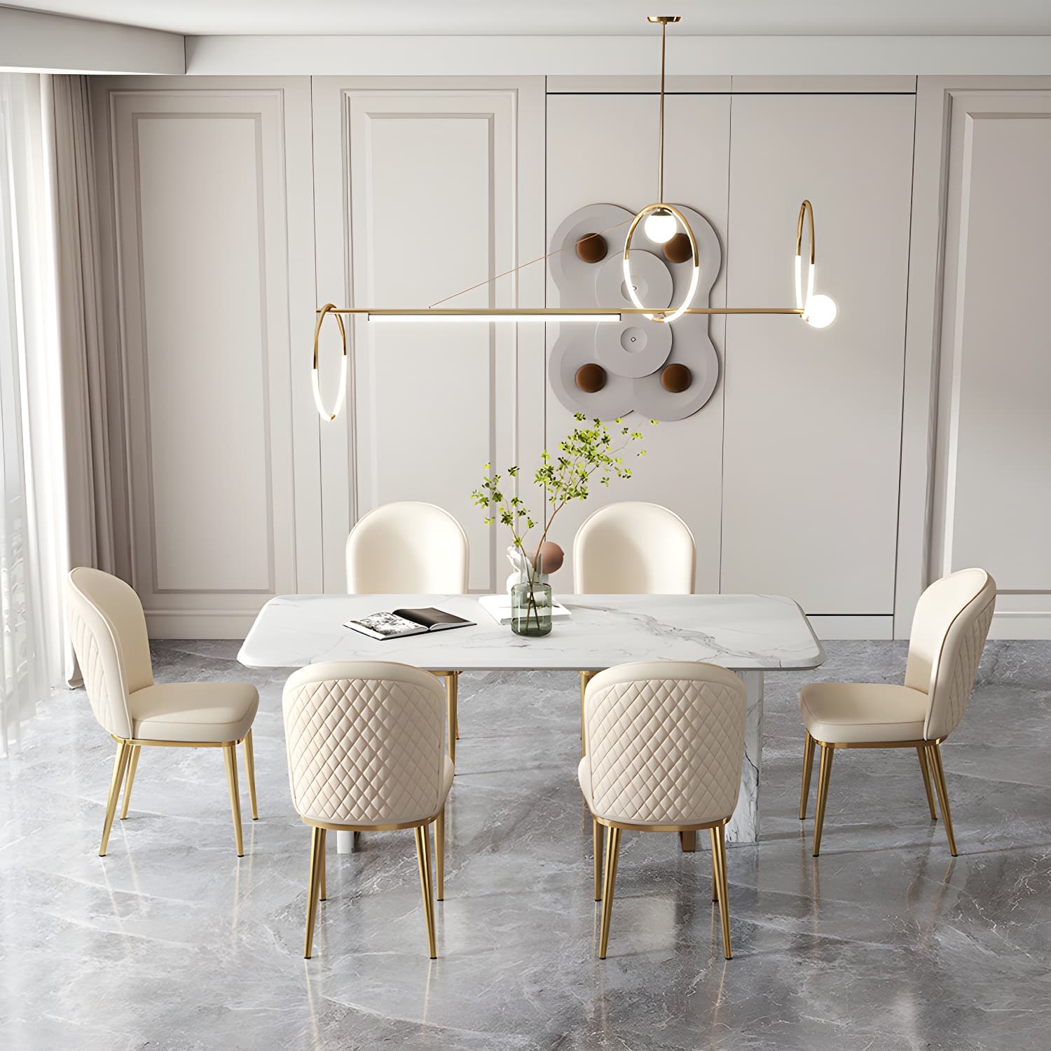 Glam Style Side Chair Leather Gold Frame Dining Chair for Home thumbnail 18