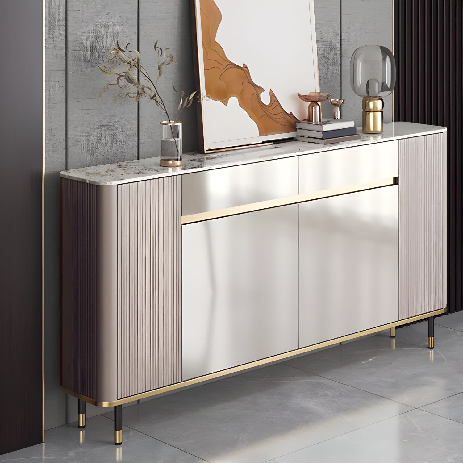 Contemporary Style Engineered Wood Buffet Stand Adjustable Shelving Credenza thumbnail 3
