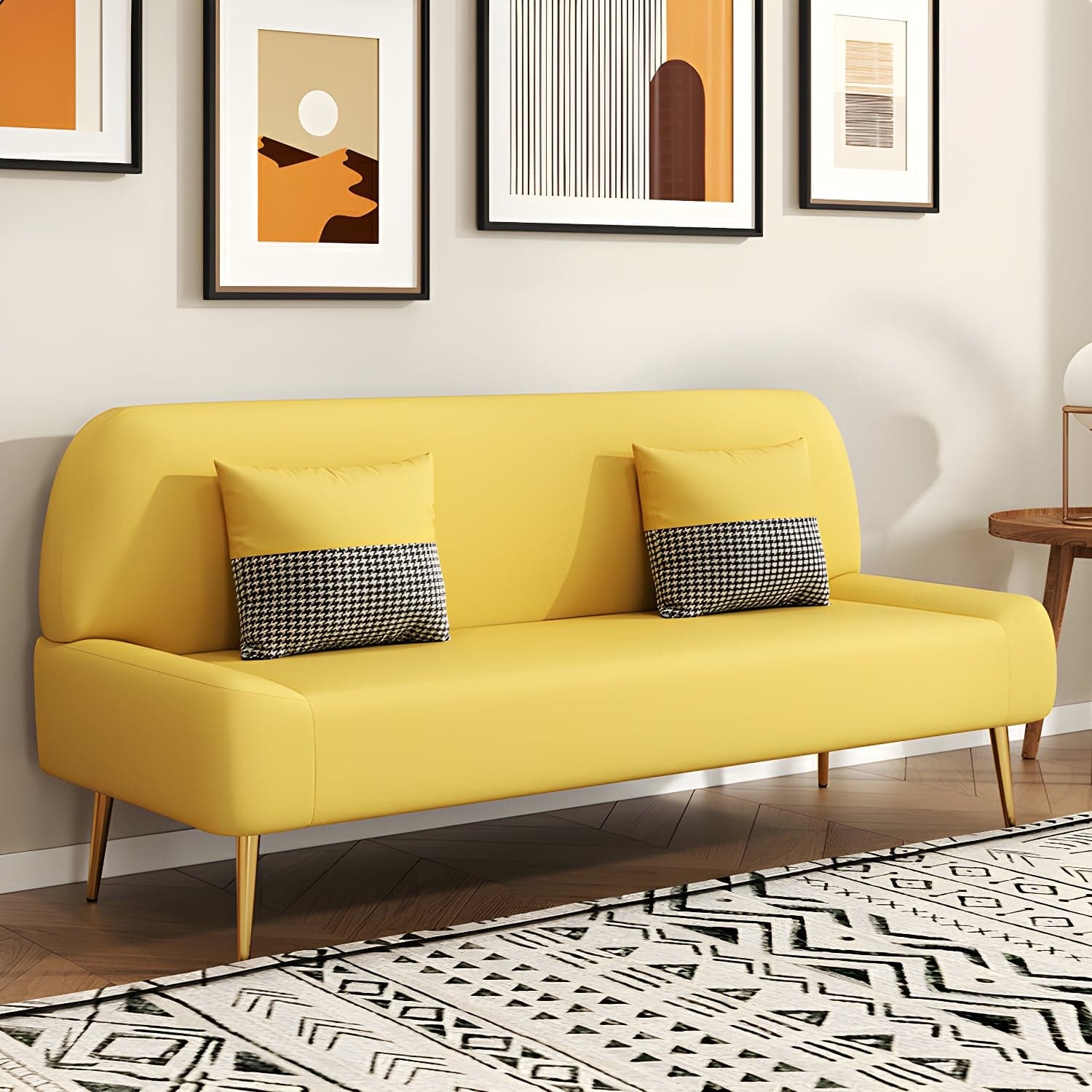 Scandinavian Faux Leather Small Size Sofa with Armless Design in Solid Color thumbnail 8