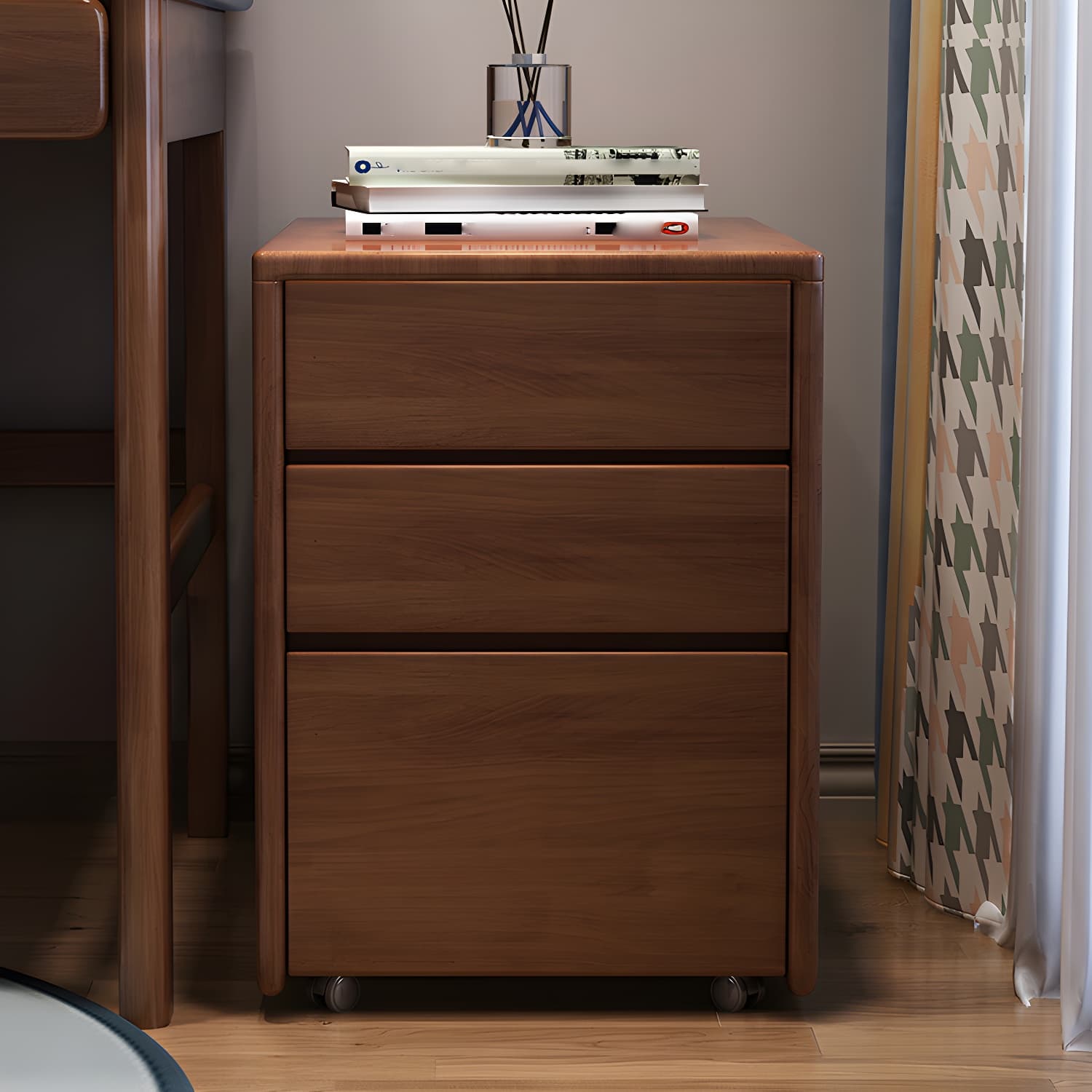 Modern Square Wood Cabinet on Wheels Side Cabinet with Drawer thumbnail 2