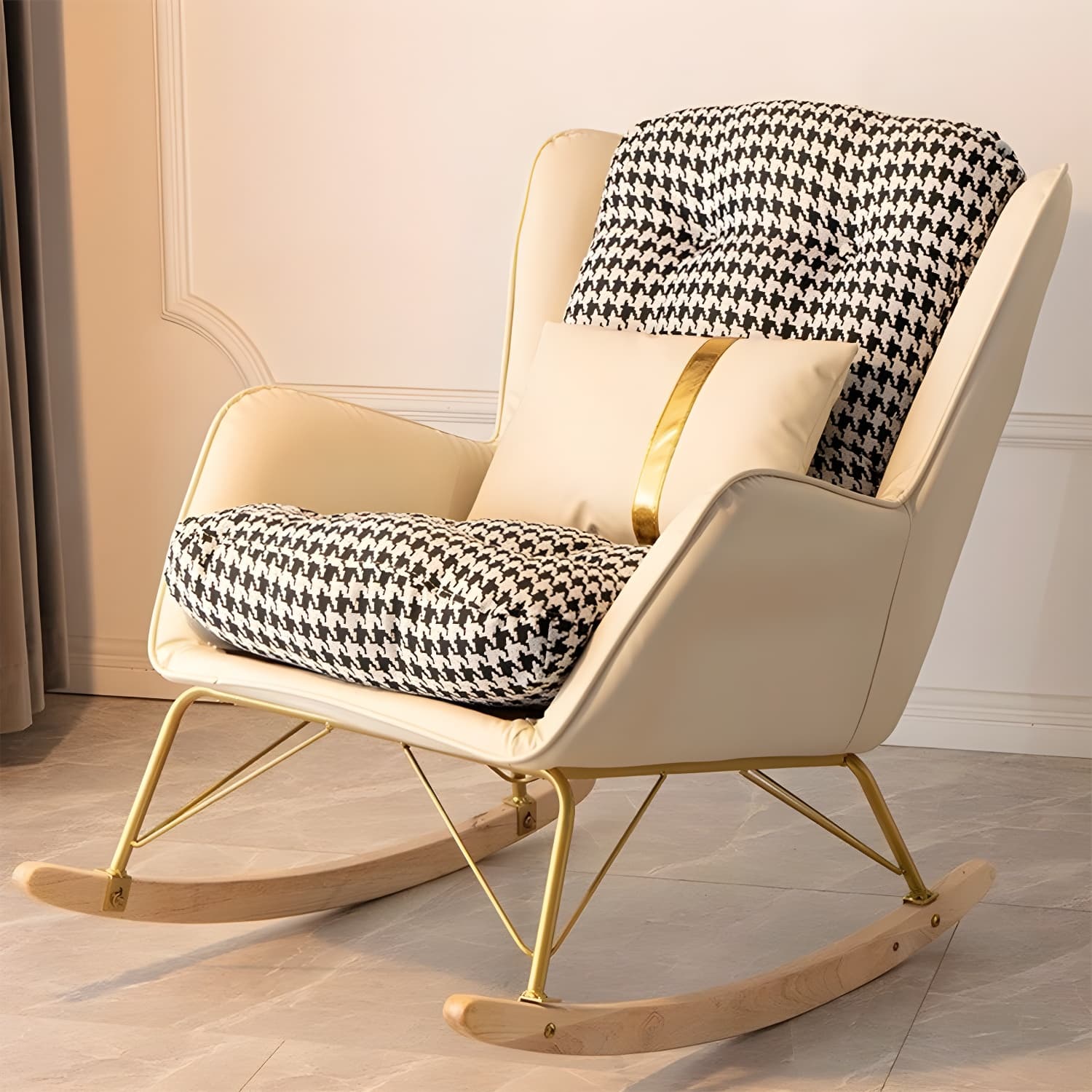 Modern Upholstered Rocker Chair Metal Frame Friction Resistant Rocker Chair for Home thumbnail 21