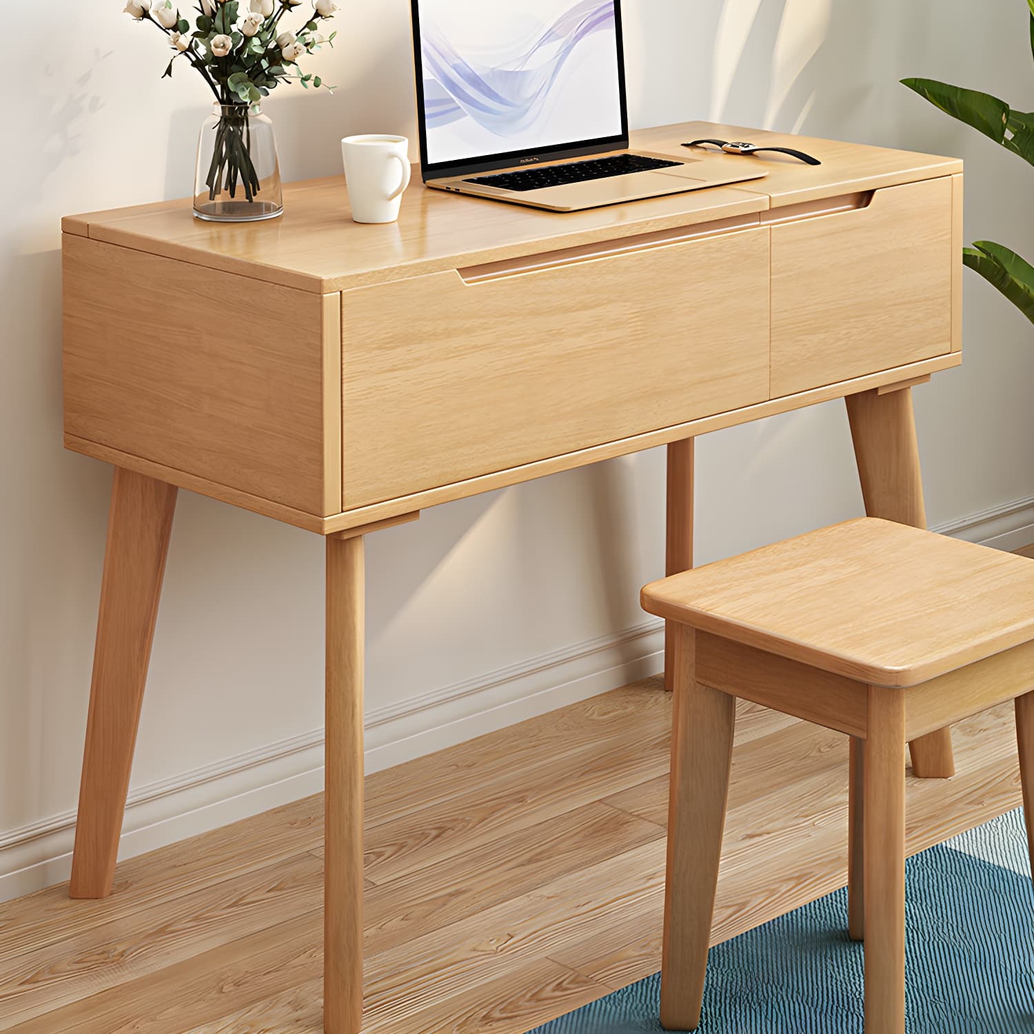 Solid Wood Vanity Dressing Table Scandinavian Flip-Top Vanity Desk thumbnail 6