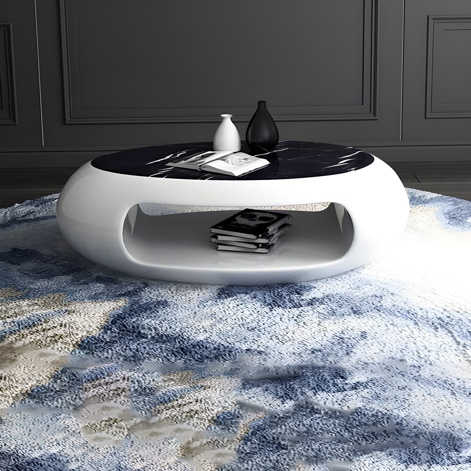 Modern Oval Coffee Table with Storage Shelf and Plastic Pedestal Base thumbnail 11