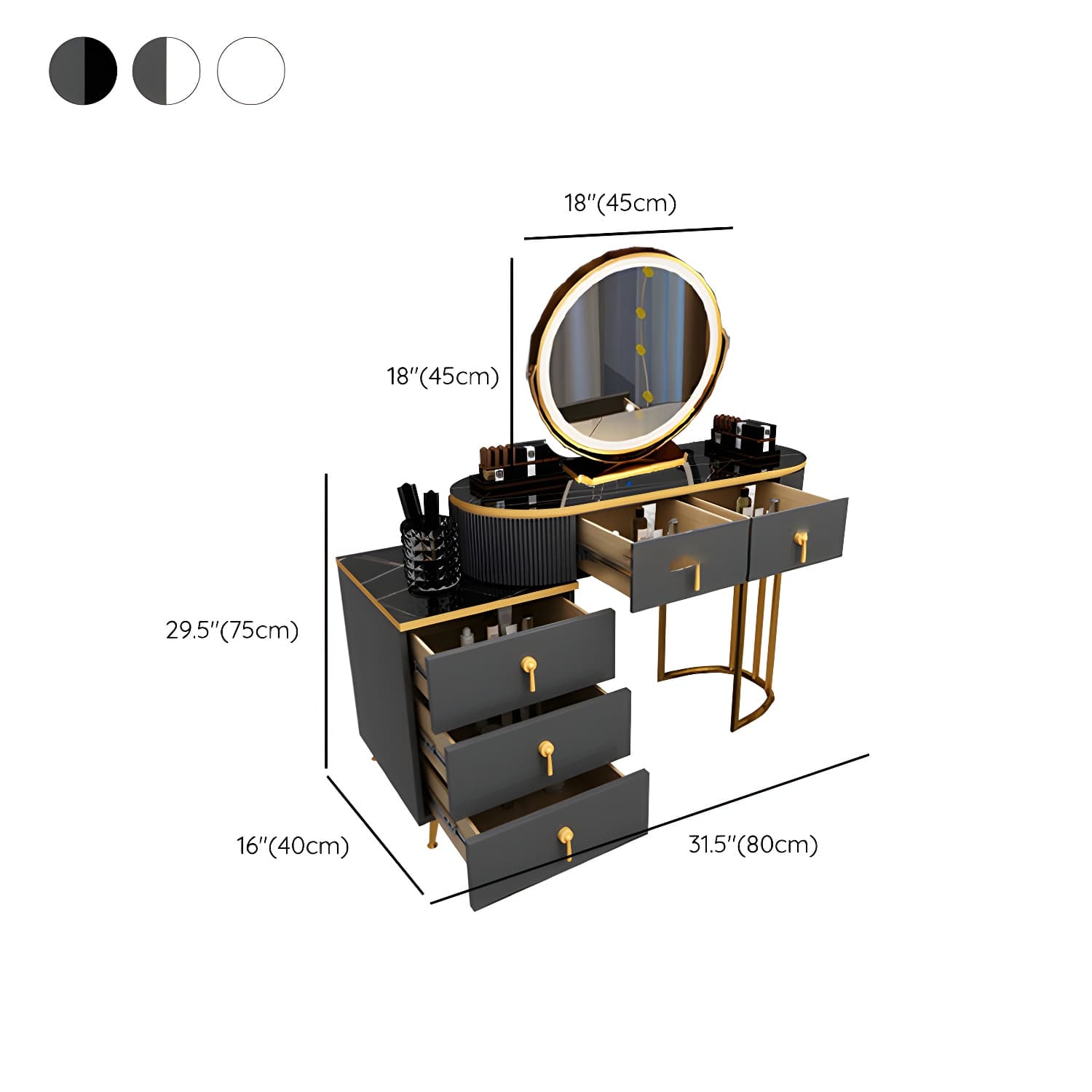 Contemporary Vanity Makeup Dressing Table Stool Set with Storage Drawers thumbnail 11