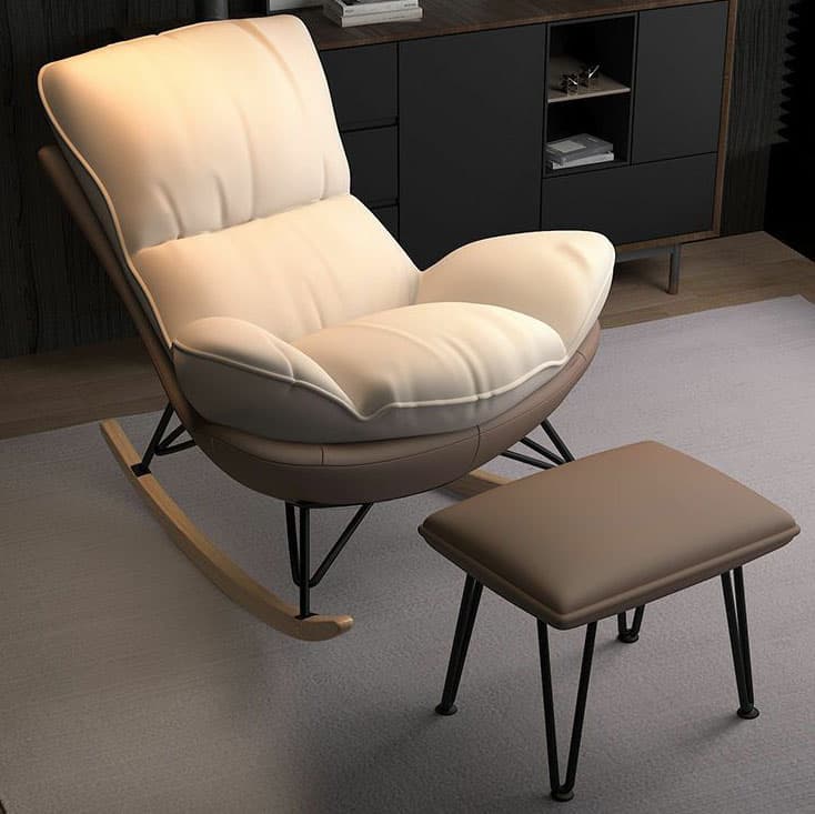 Modern Upholstered Rocking Chair with Natural Wood Legs and Arms, Complete with Ottoman thumbnail 11