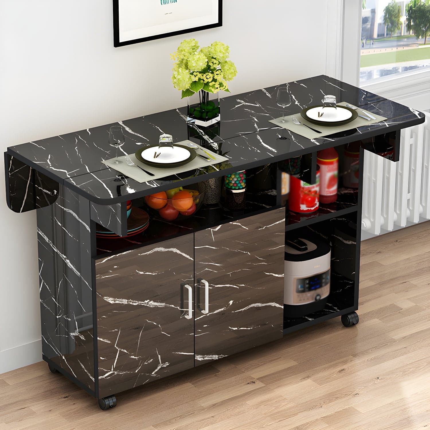 Manufactured Wood Contemporary Table Rectangular Wood Top Table with Drop Leaf thumbnail 5