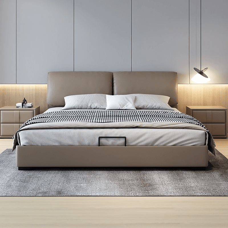 Storage Included Panel Bed with 3 Storage Boxes, Pine Wood Frame, and Sponge Upholstery thumbnail 1