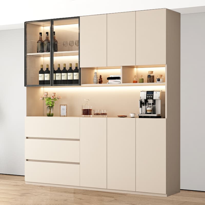 Off-White Contemporary Wood Buffet Sideboard with Cabinets and Shelves thumbnail 15