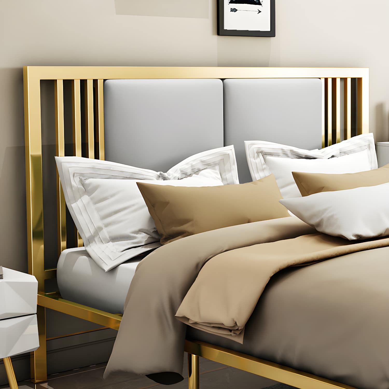 Metal Open-Frame Bed Contemporary Standard Bed with Custom Gold Legs thumbnail 10