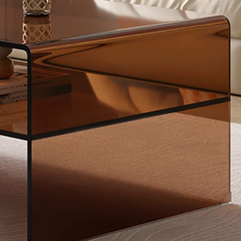 Rectangular Brown Glass Modern Coffee Table with Sled Base and Storage thumbnail 7