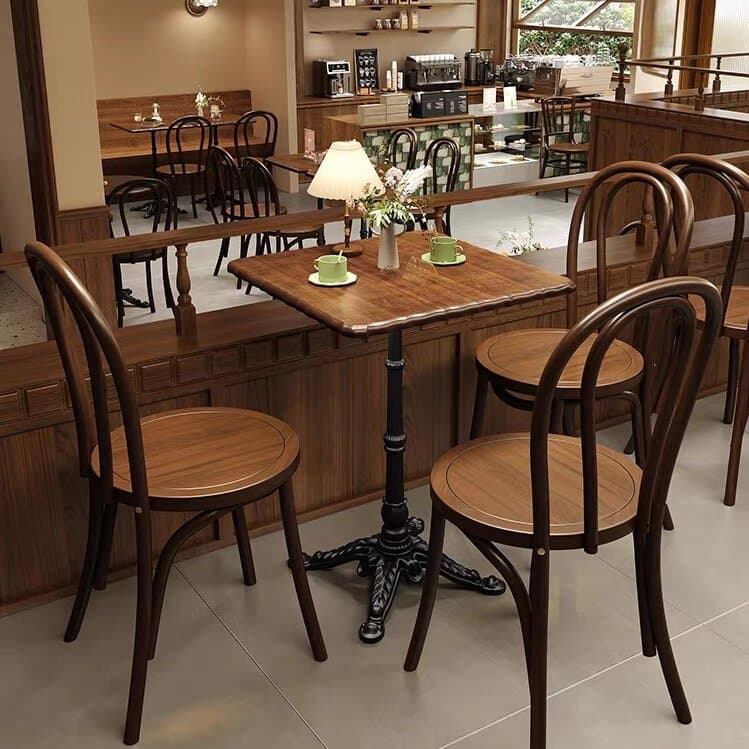 Industrial Natural Wood Finish Dining Table with a Rubber Solid Wood Tabletop and Metal Black Base thumbnail 5