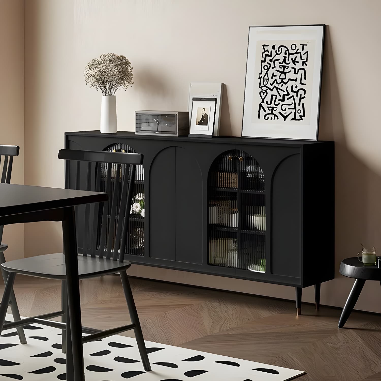 Modern Wooden Sideboard with Glass Doors and Adjustable Shelving thumbnail 9