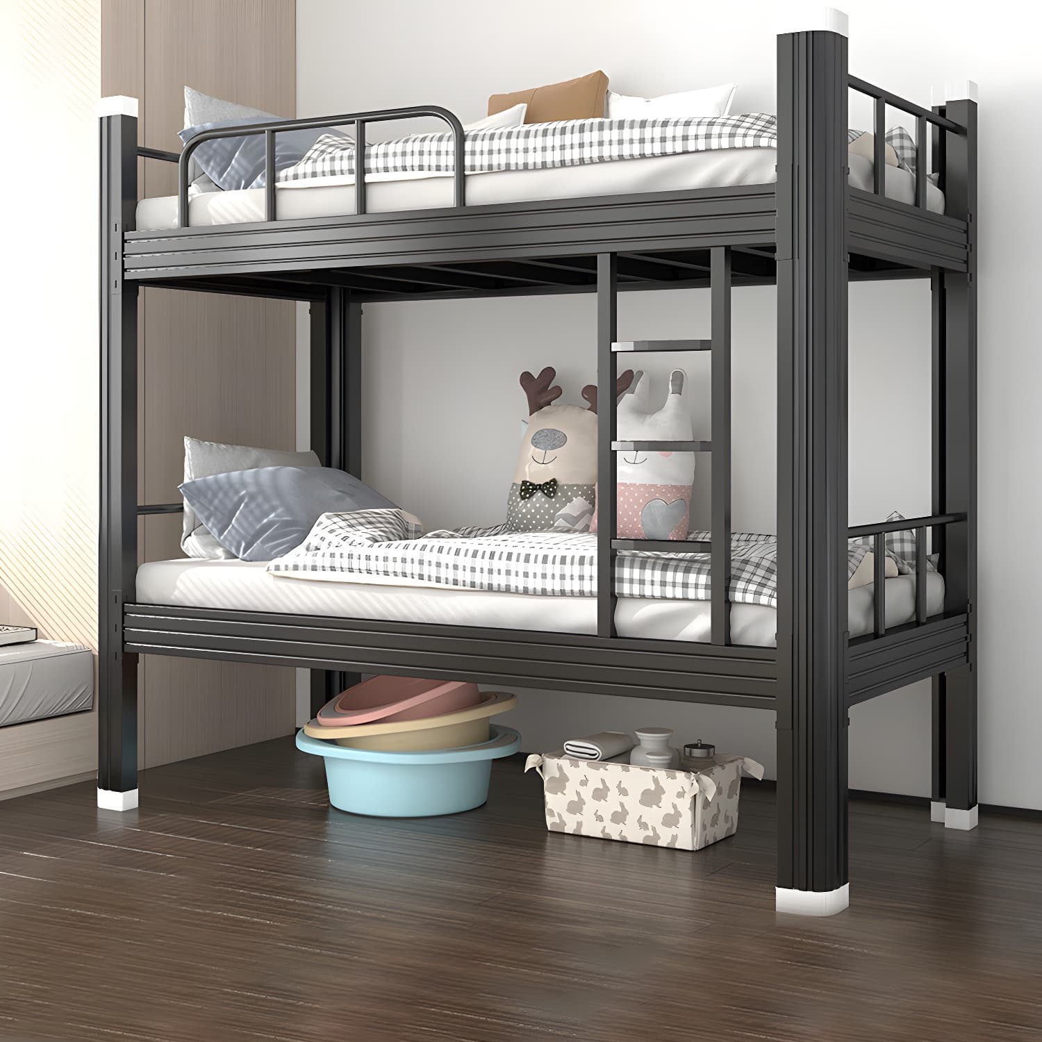 Contemporary Iron Bunk Bed with Metal Legs and Open-Frame 70.87" High thumbnail 4