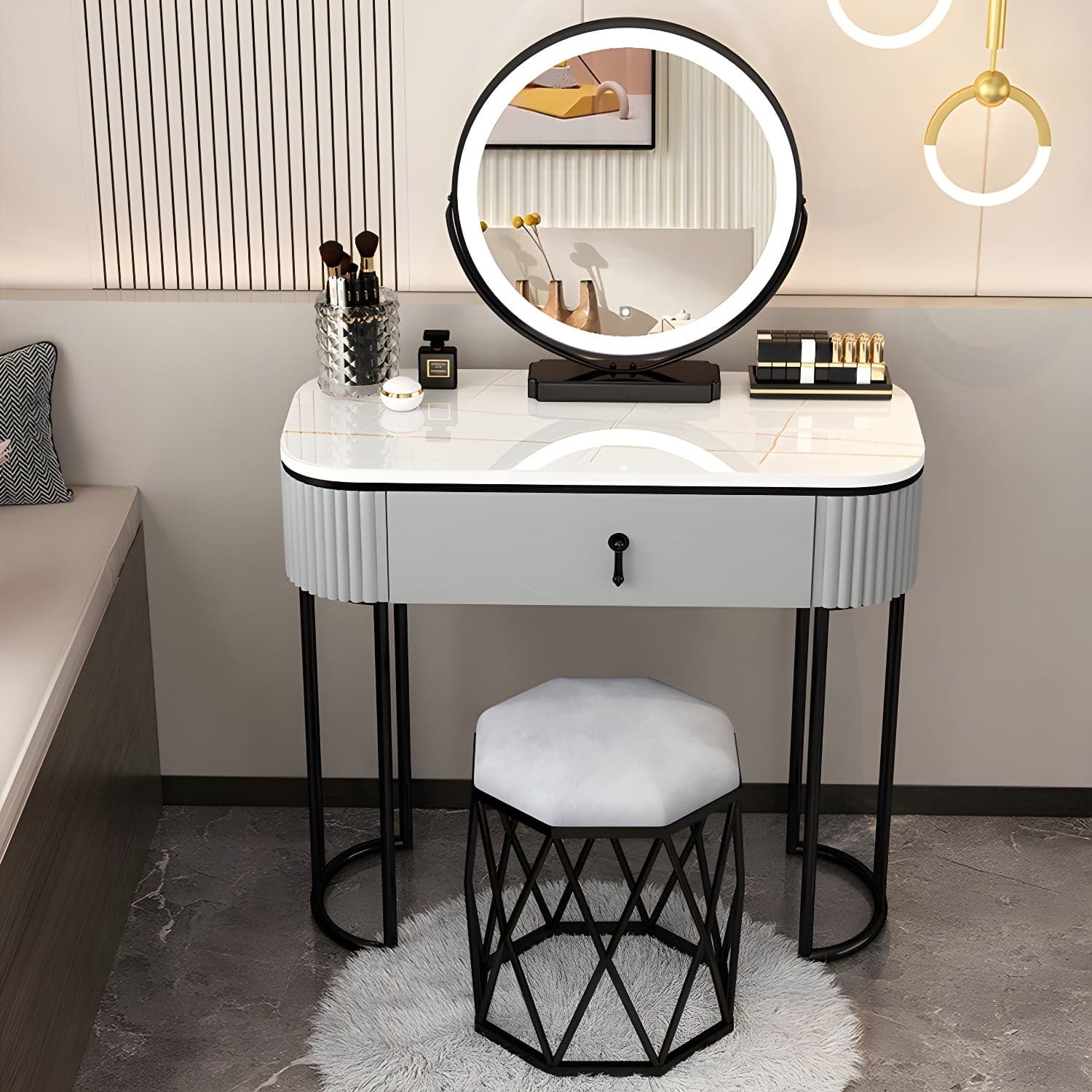 Removable Makeup Counter Lighted Mirror Vanity Dressing Table with Drawer thumbnail 5