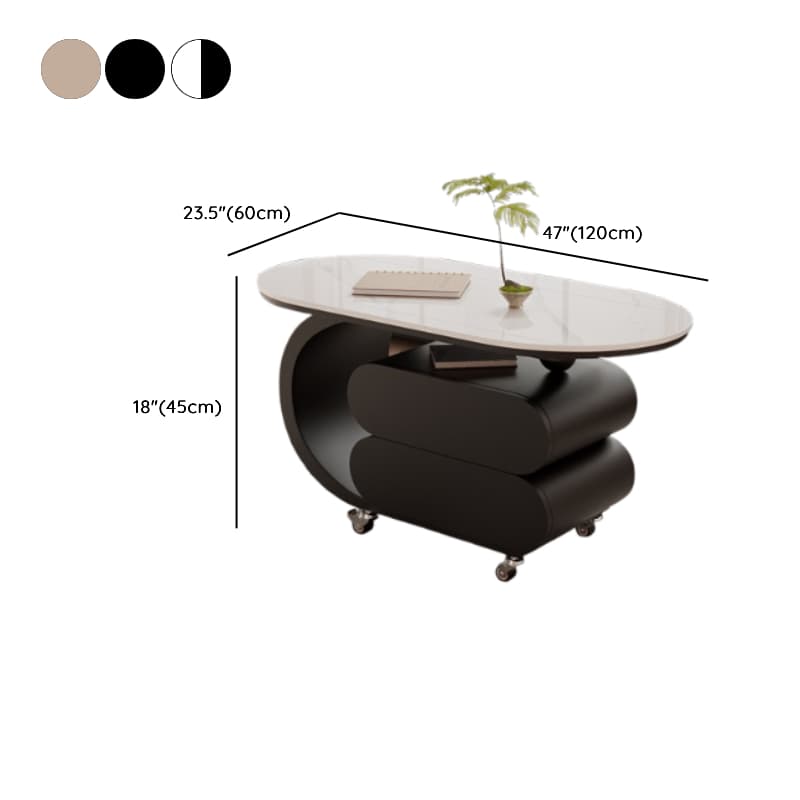 Simplistic Oblong Side Table with Wheel Base, Swivel Wheels, and Drawers thumbnail 11
