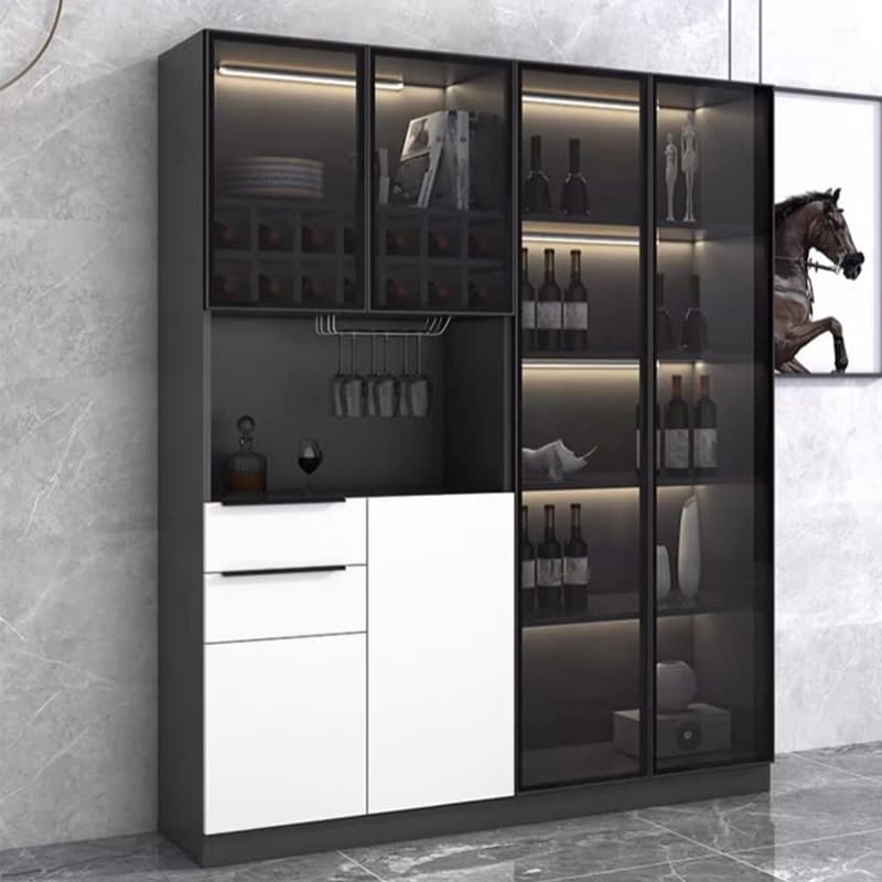 Luxurious Dark Wood Sideboard with Glass Doors and Elegant Stemware Rack thumbnail 4