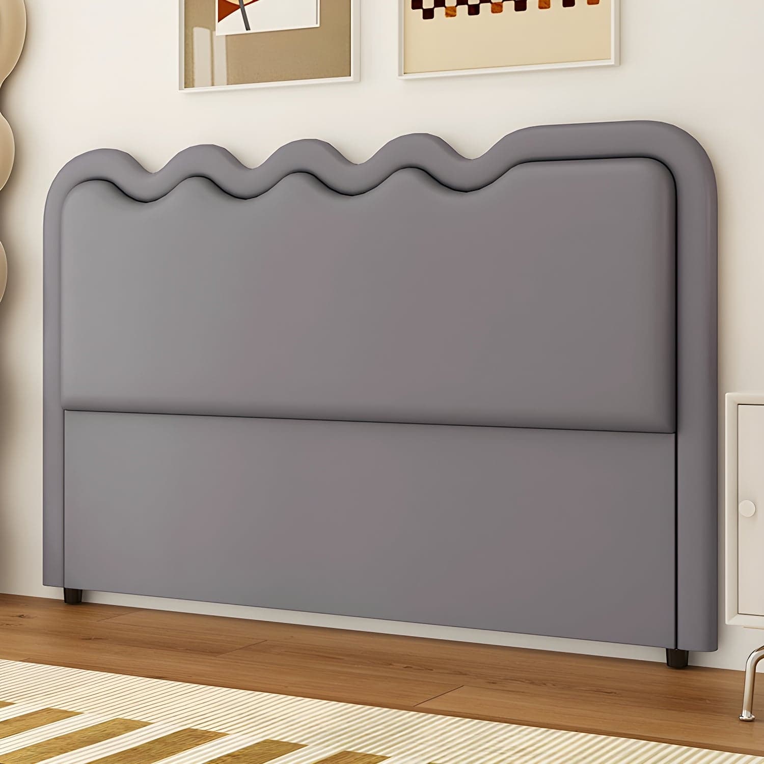 Modern Upholstered Panel Headboard with Leather Upholstery and Rectangular Shape thumbnail 4
