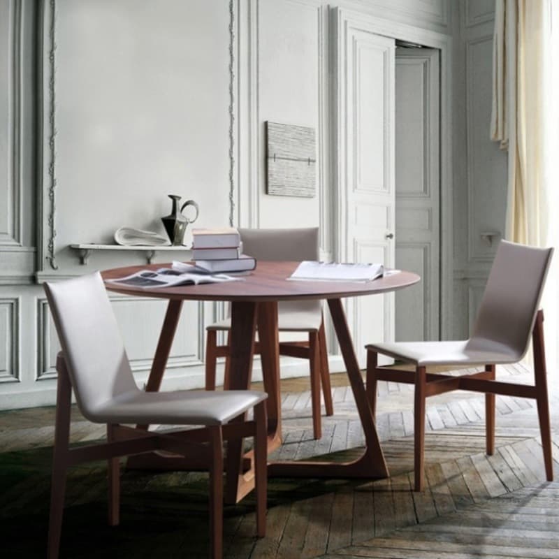Minimalist Coffee Wood/Neutral Wood Tone Sleighing Dining Table Set with Round Solid Wood Table and Upholstered Chairs thumbnail 4