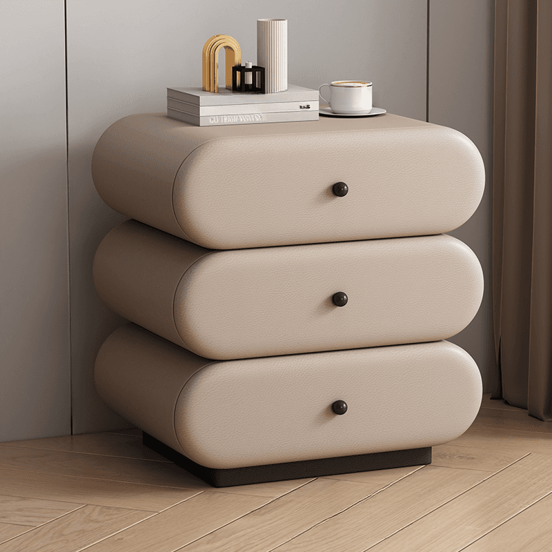 Old School 3-Tier Pleather Countertop Drawer Storage Nightstand thumbnail 5