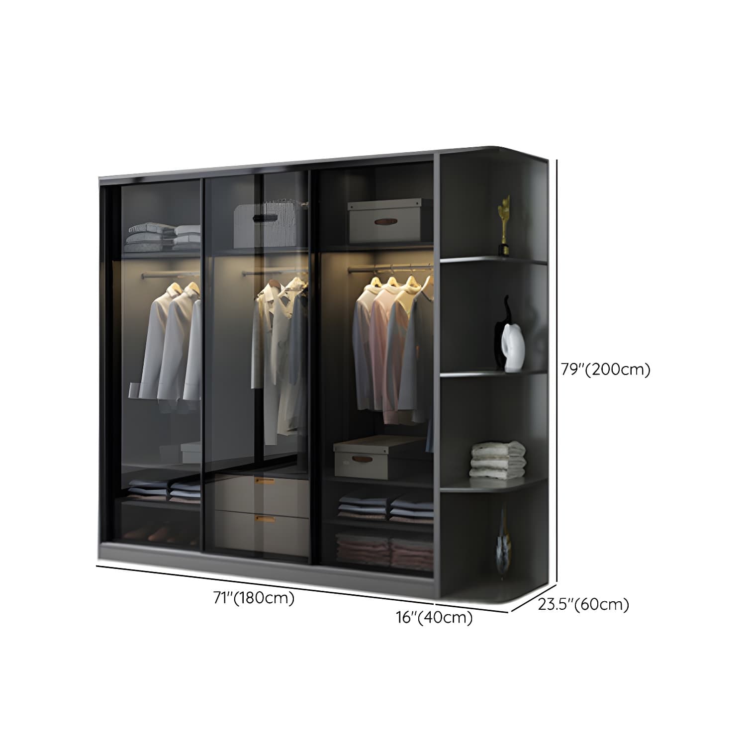 Contemporary Wood and Tempered Glass Wardrobe Freestanding Wardrobe Armoire without Light thumbnail 19