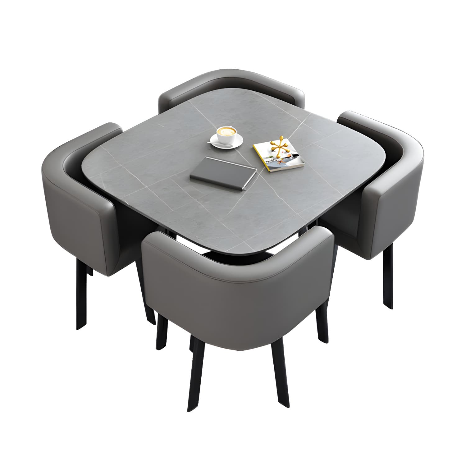 5 Piece Square Shape Sintered Stone Top Dining Room Table Set thumbnail 7