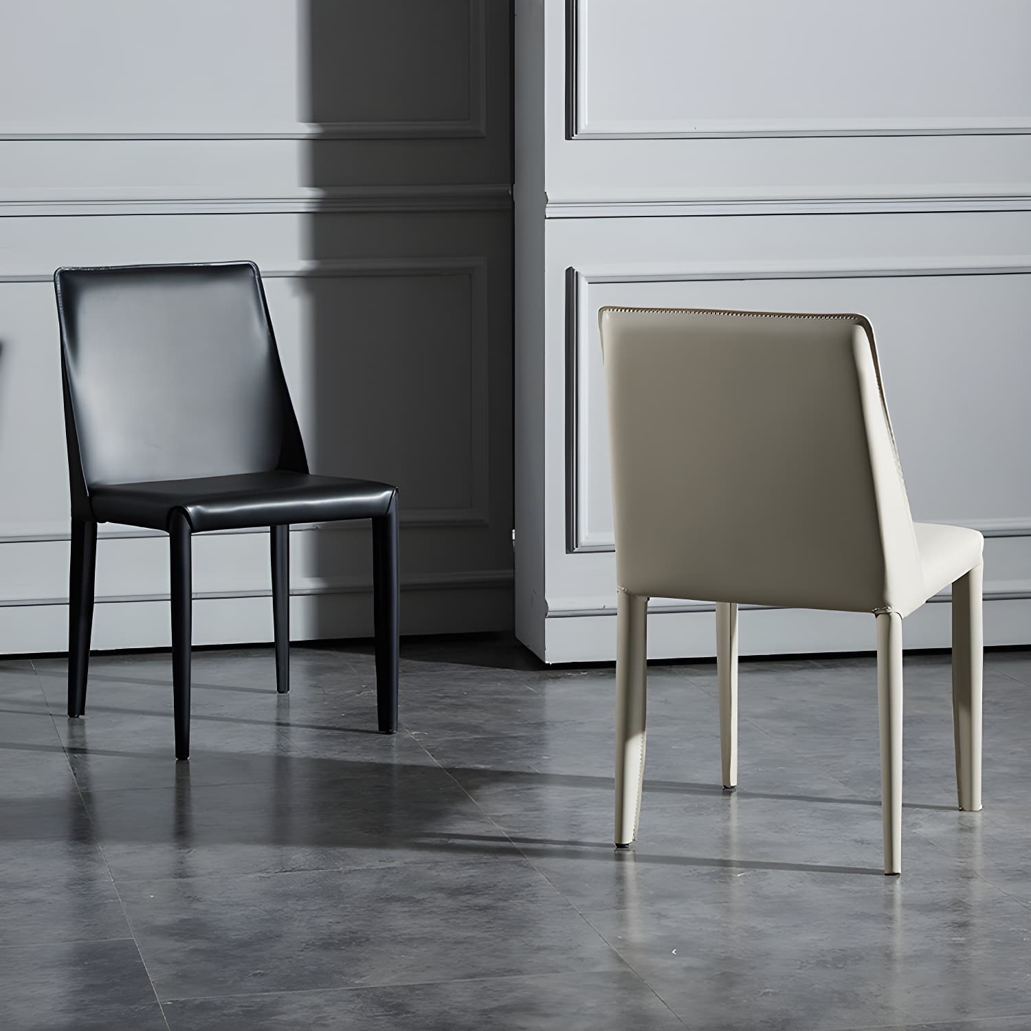 Solid Back Armless Dining Chairs Indoor Leather Side Chairs with Metal Legs thumbnail 11