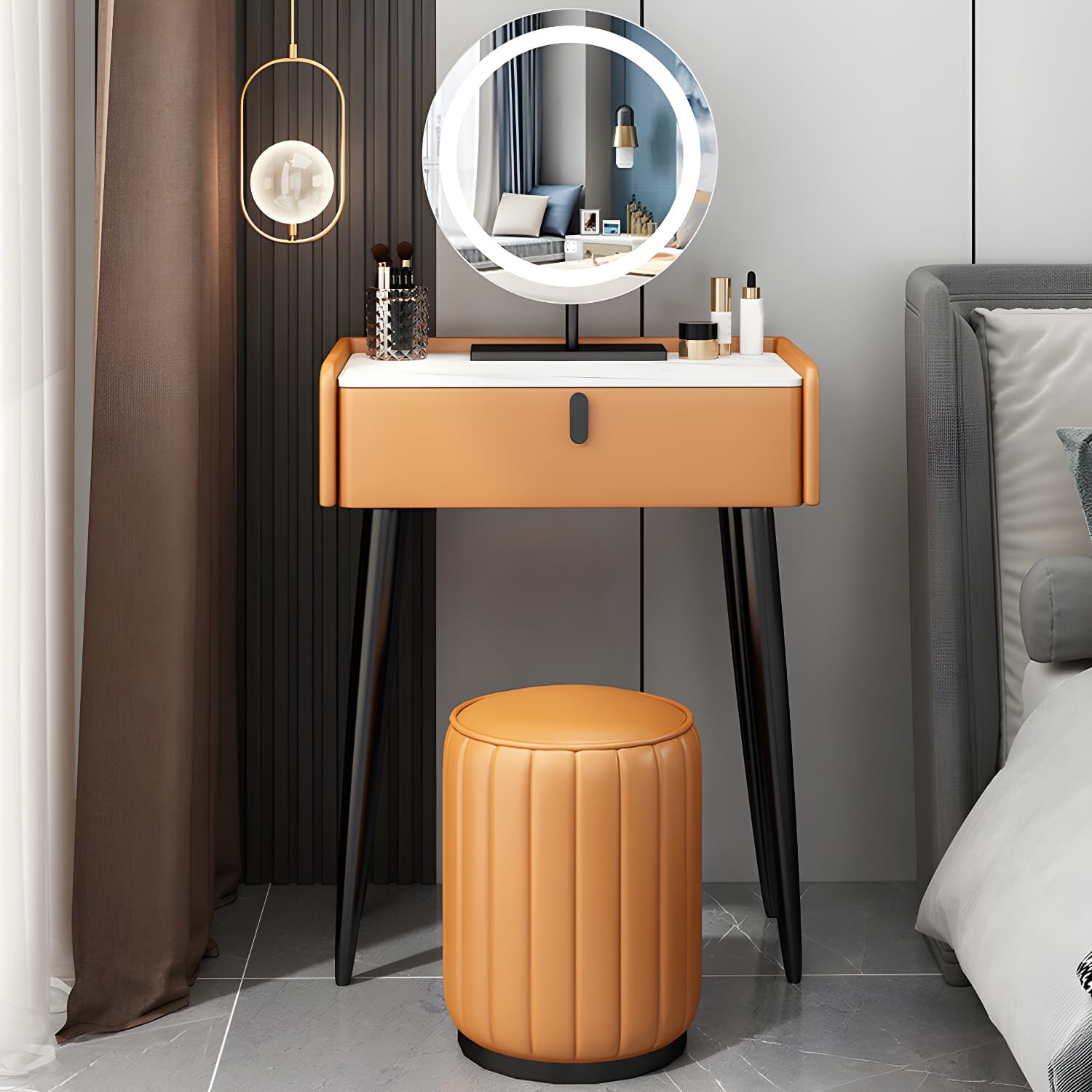 Contemporary Vanity Dressing Table Set with Mirror and Stool thumbnail 5