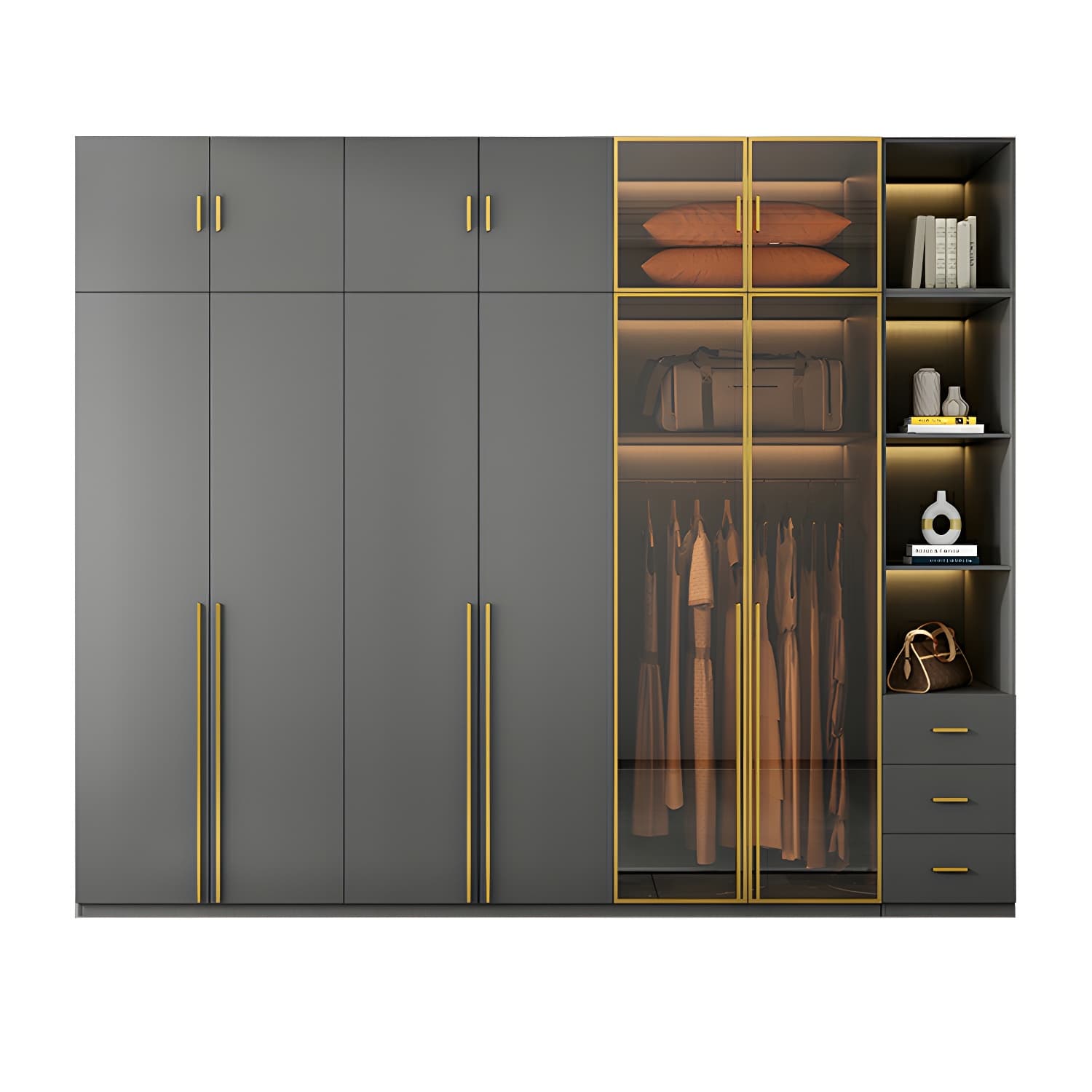 Modern Black Wood Wardrobe Armoire with Soft-Close Drawers & Clothing Rod thumbnail 5