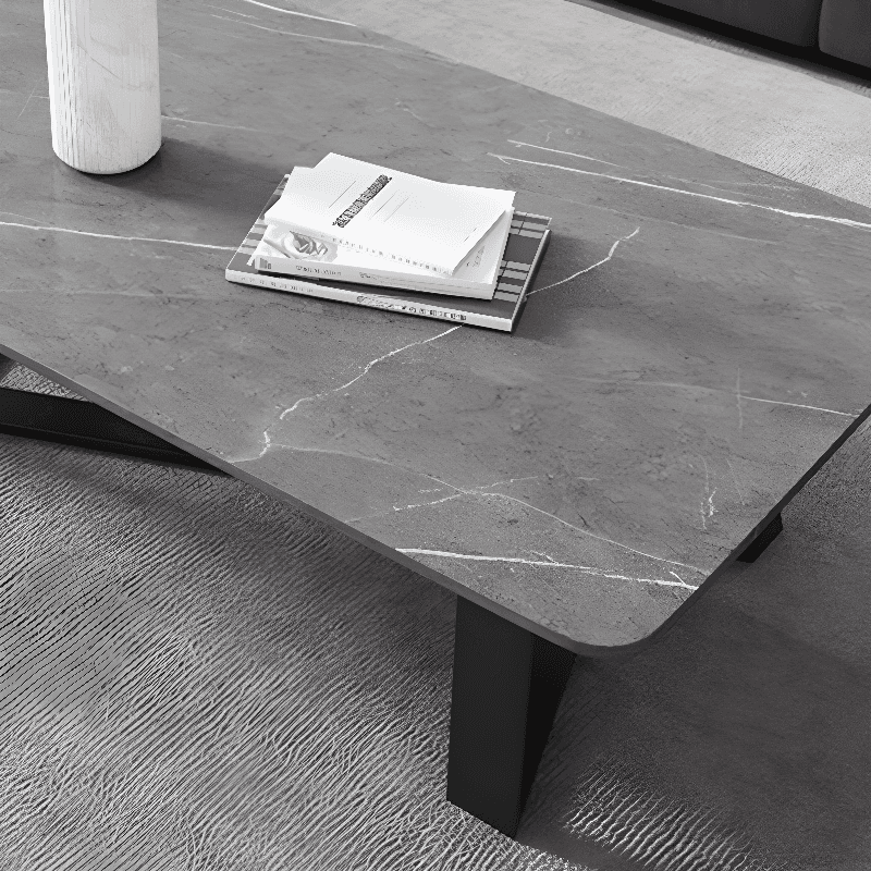 Funky Square Sintered Stone Coffee Table with X Base, Scratch-immune, and Single Set thumbnail 8