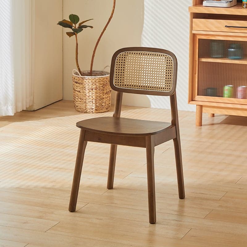 Leatherette/Wood/Rattan Entwined Balanced Armless Chair with Uncovered Back and Timber Legs in Sepia/Ink/Wood Color in a Scandinavian Style thumbnail 10