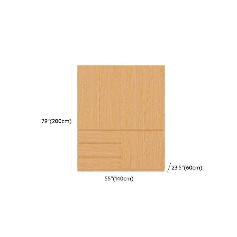 Casual Natural Finish Wood Wardrobe Closet with Soft Close Drawer, Door, Interior Shelves, and Hanging Rod thumbnail 6
