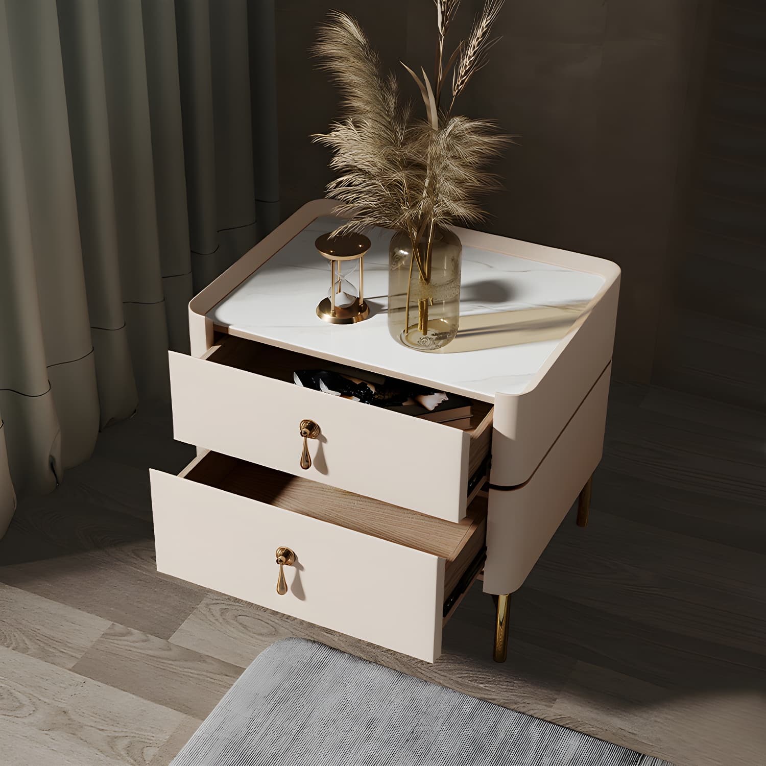 Glam 2-Drawer Nightstand Glass Top 19 Inch H Legs Included Night Table thumbnail 9
