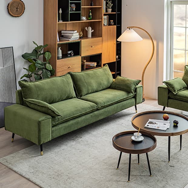 Modern Olive Green/Ink/Lemon Color Solid Color Leather/Corduroy Sofa Couch for Seats 4/Seats 3/Seats 2 thumbnail 9