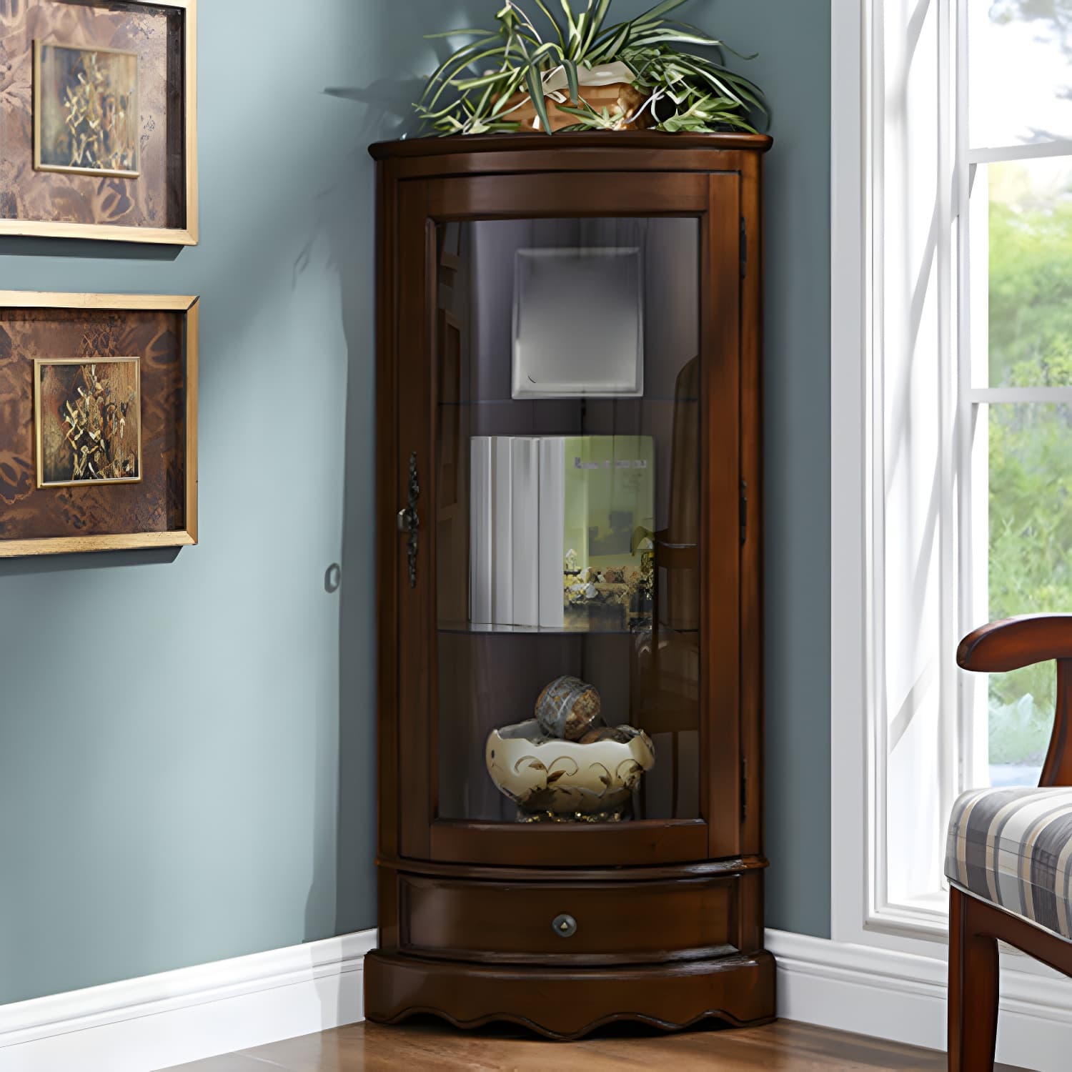 Industrial Triangle Accent Cabinet Solid Wood Storage Cabinet with Glass Doors thumbnail 8