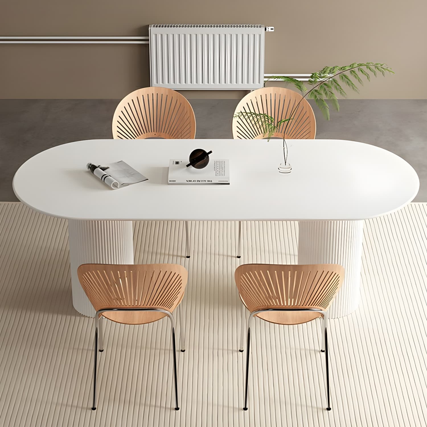 Stylish White Stone Kitchen & Dining Table with Adjoining Pedestal Base thumbnail 2