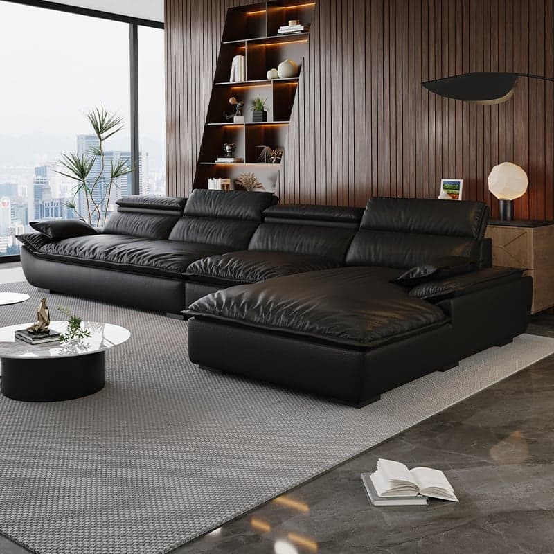 L-Shape Leather Sofa Recliner in White/Espresso/Beige with Right Hand Facing Orientation thumbnail 1